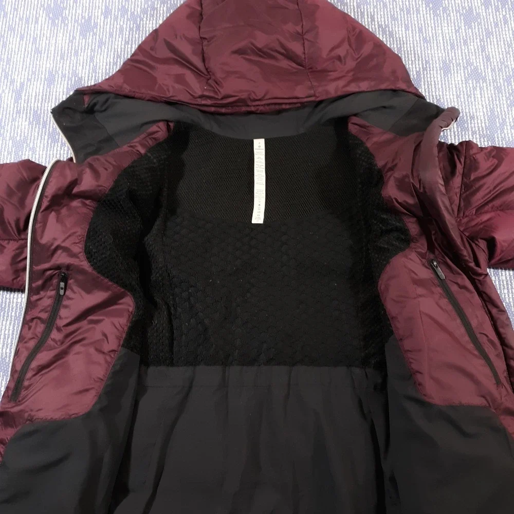 Lululemon Puffer Jacket Coat Womens 8 Full Zip Goose Down Maroon Hooded